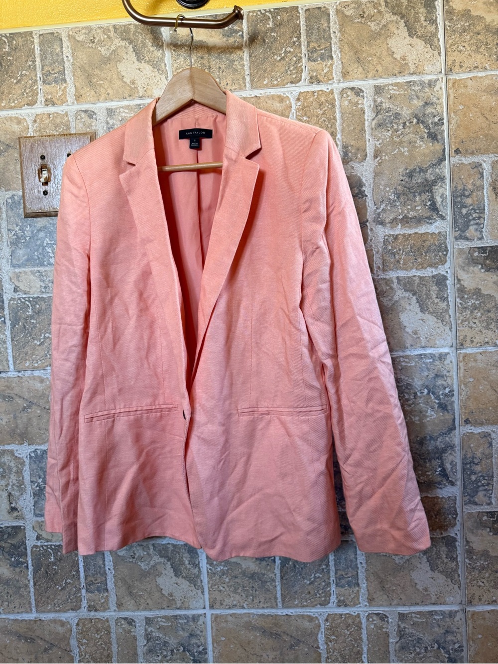 Ann Taylor Linen Blend Blazer Size 10 Single Breasted Peach Orange